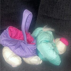 Vintage Nylon Easter Basket Mint Green Bunny Rabbit 14" Stuffed Animal 80's